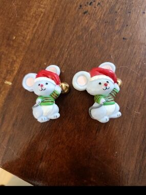 Hallmark Pin Brooch Christmas Mouse with Bell Resin 1980 Brooch Vtg set of 2